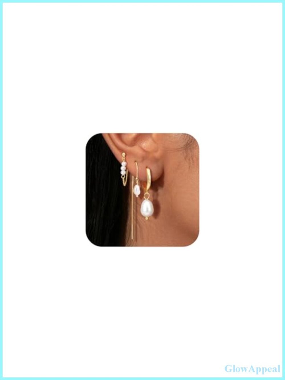 3 Pair Pearl Earring Set Gold Plated Hypoallergenic Dangle Studs Hoops Women